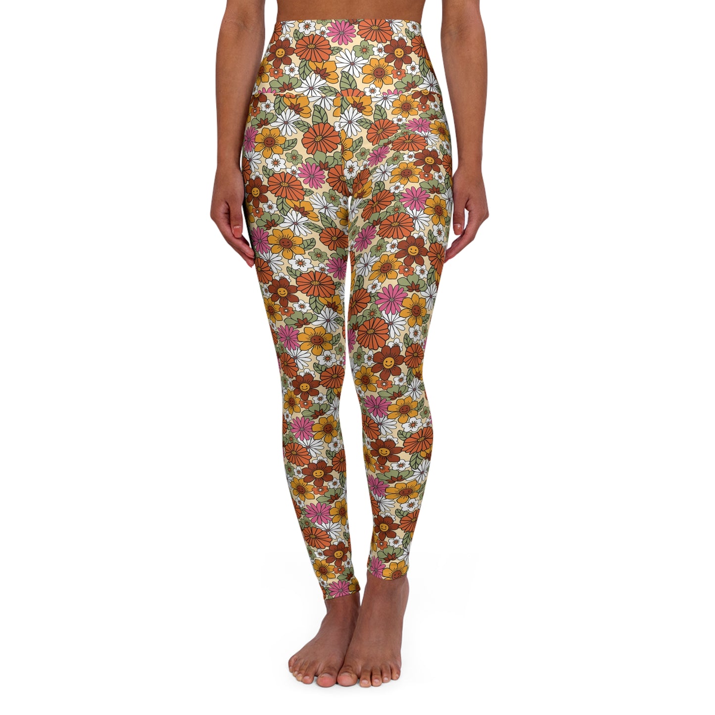 JoyJive™ high waisted leggings for women | "Smiling Flowers All Over"