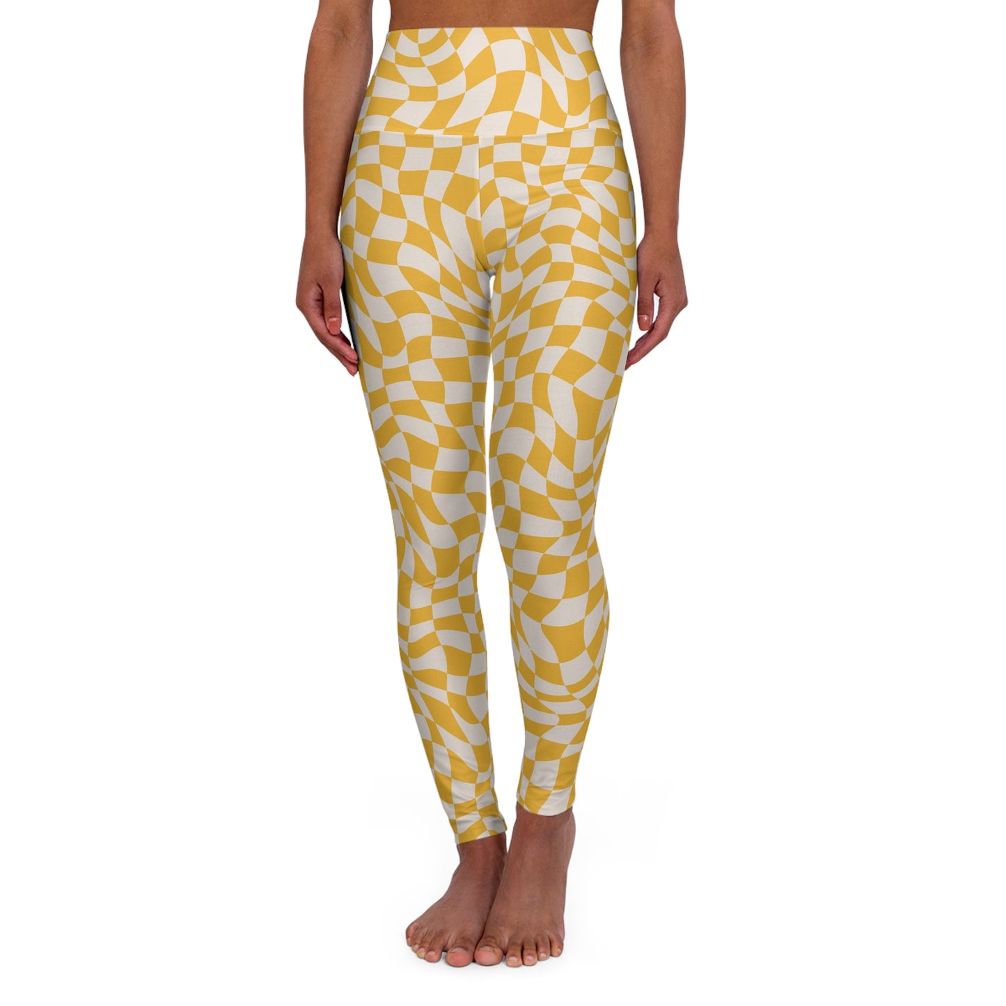 JoyJive™ high waisted leggings for women | Retro "Yellow Checker Wave" print