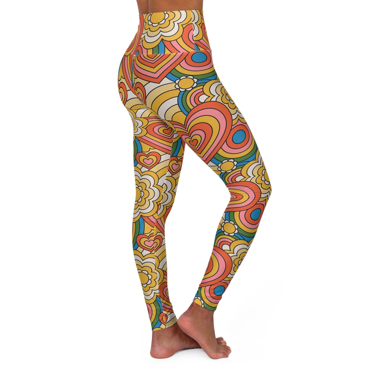 JoyJive™ high waisted leggings for women | Retro "Hearts & Flowers" print