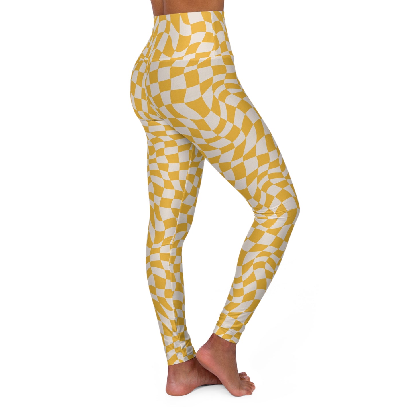 JoyJive™ high waisted leggings for women | Retro "Yellow Checker Wave" print