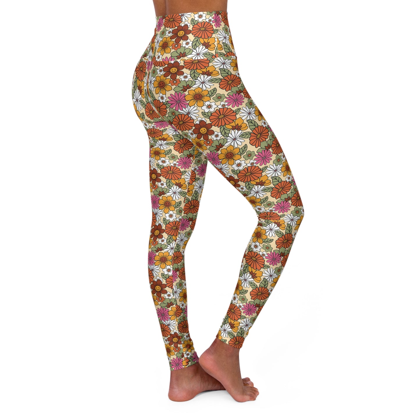 JoyJive™ high waisted leggings for women | "Smiling Flowers All Over"