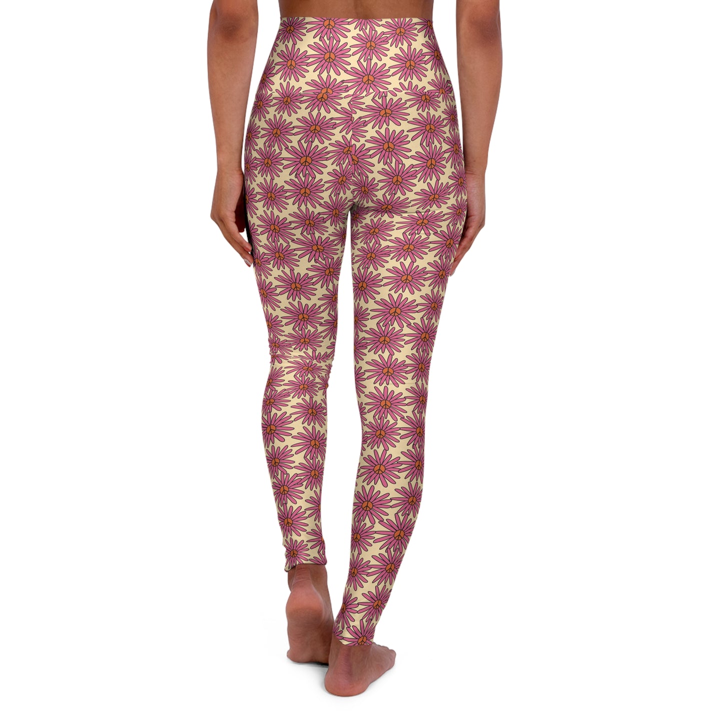 JoyJive™ high waisted leggings for women | Retro  "Daisy With Peace Symbol" Print