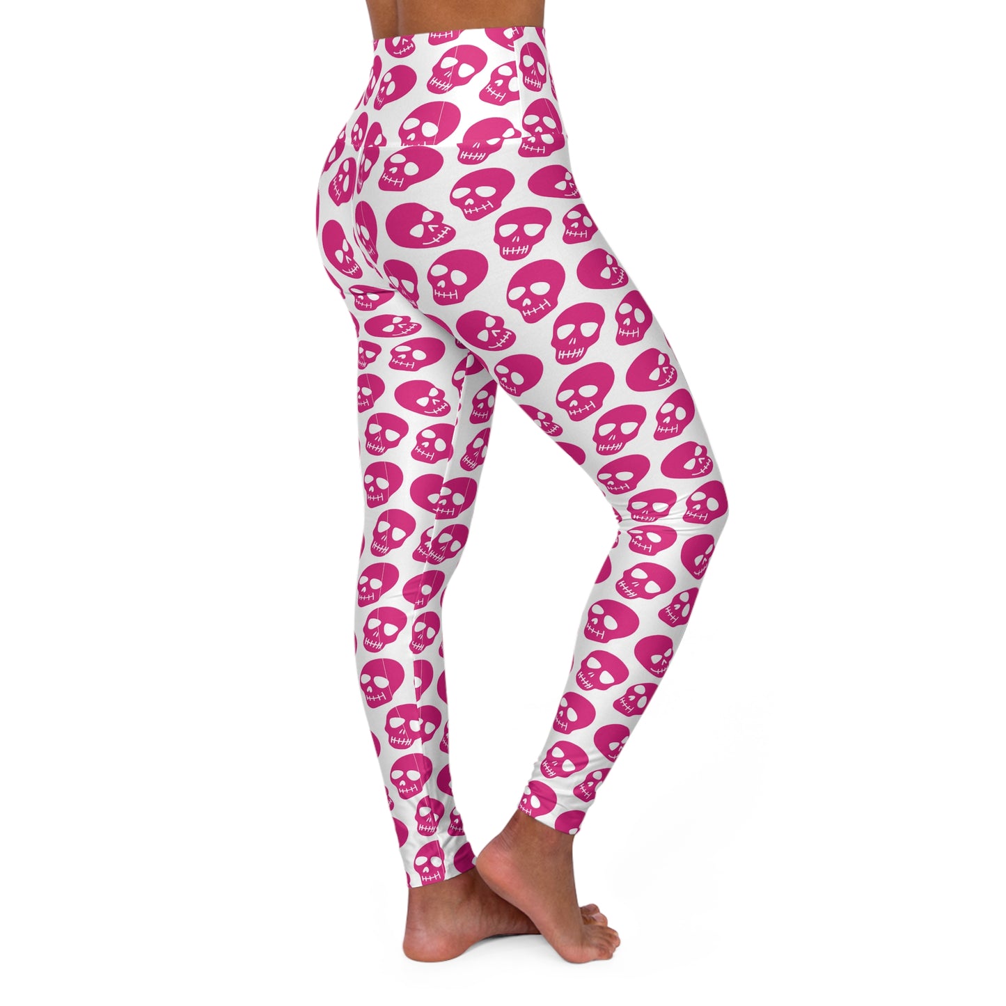 JoyJive™ high waisted leggings for women | pink on white skull print