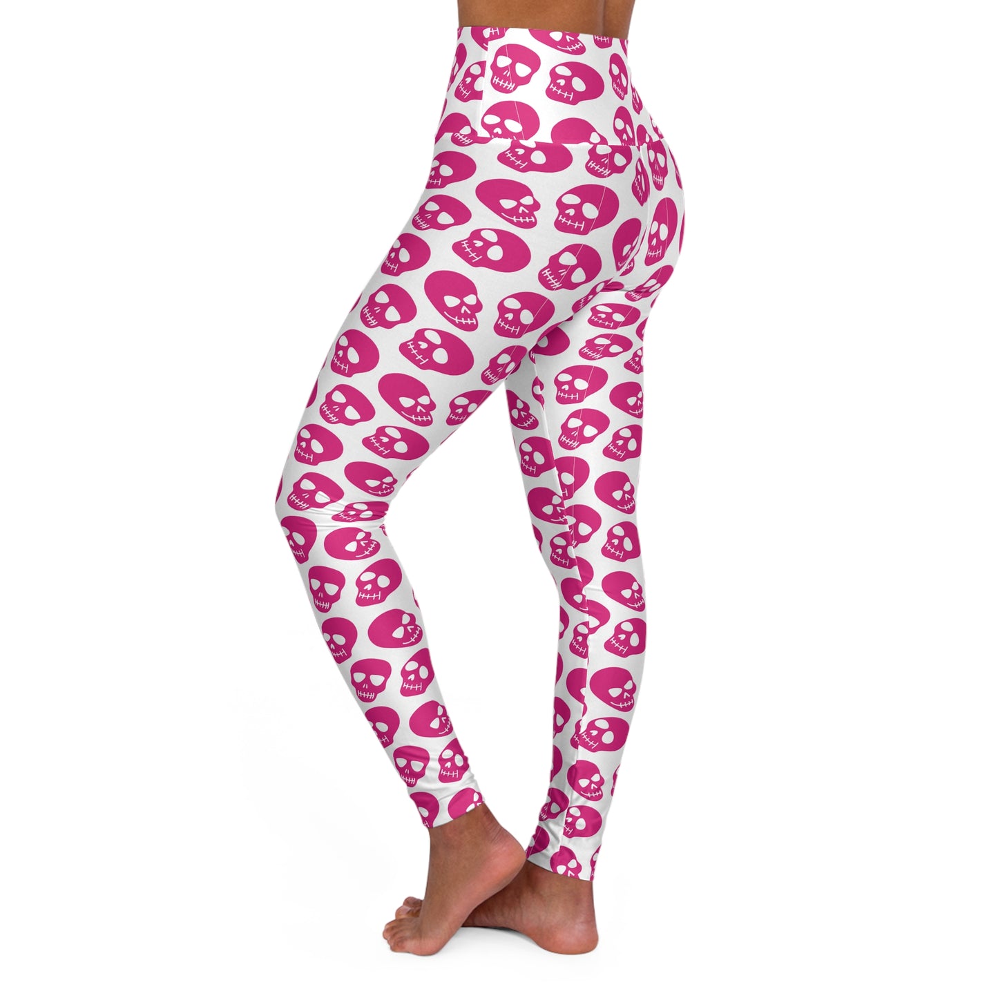 JoyJive™ high waisted leggings for women | pink on white skull print