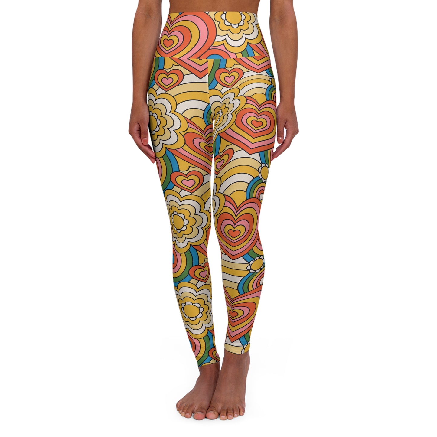 JoyJive™ high waisted leggings for women | Retro "Hearts & Flowers" print