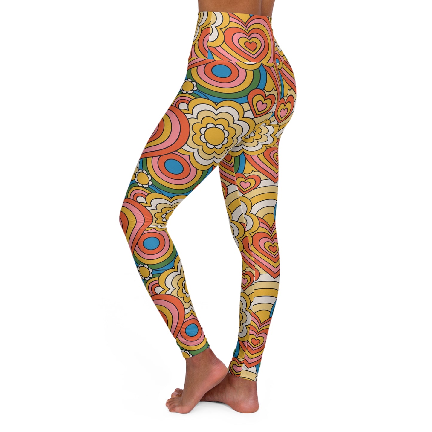 JoyJive™ high waisted leggings for women | Retro "Hearts & Flowers" print