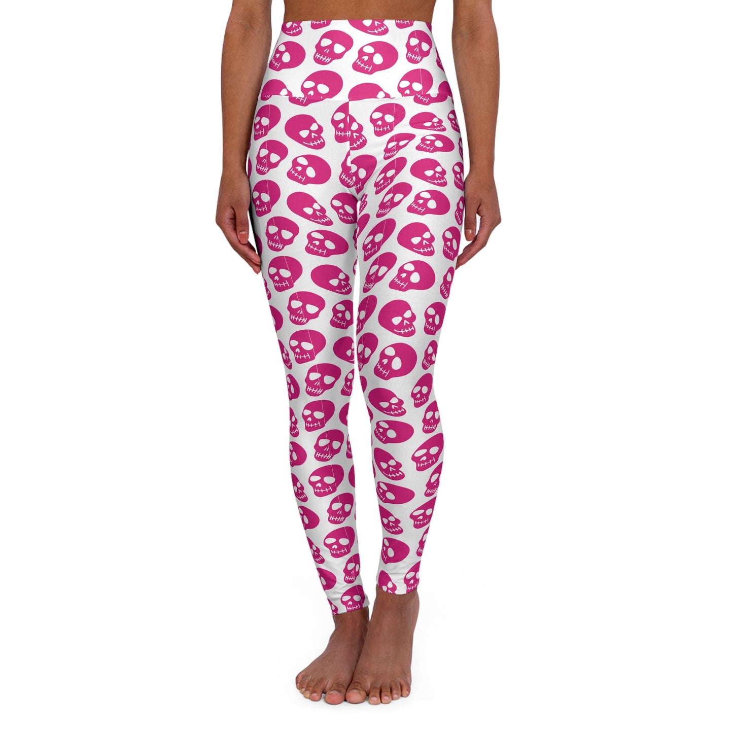 JoyJive™ high waisted leggings for women | pink on white skull print