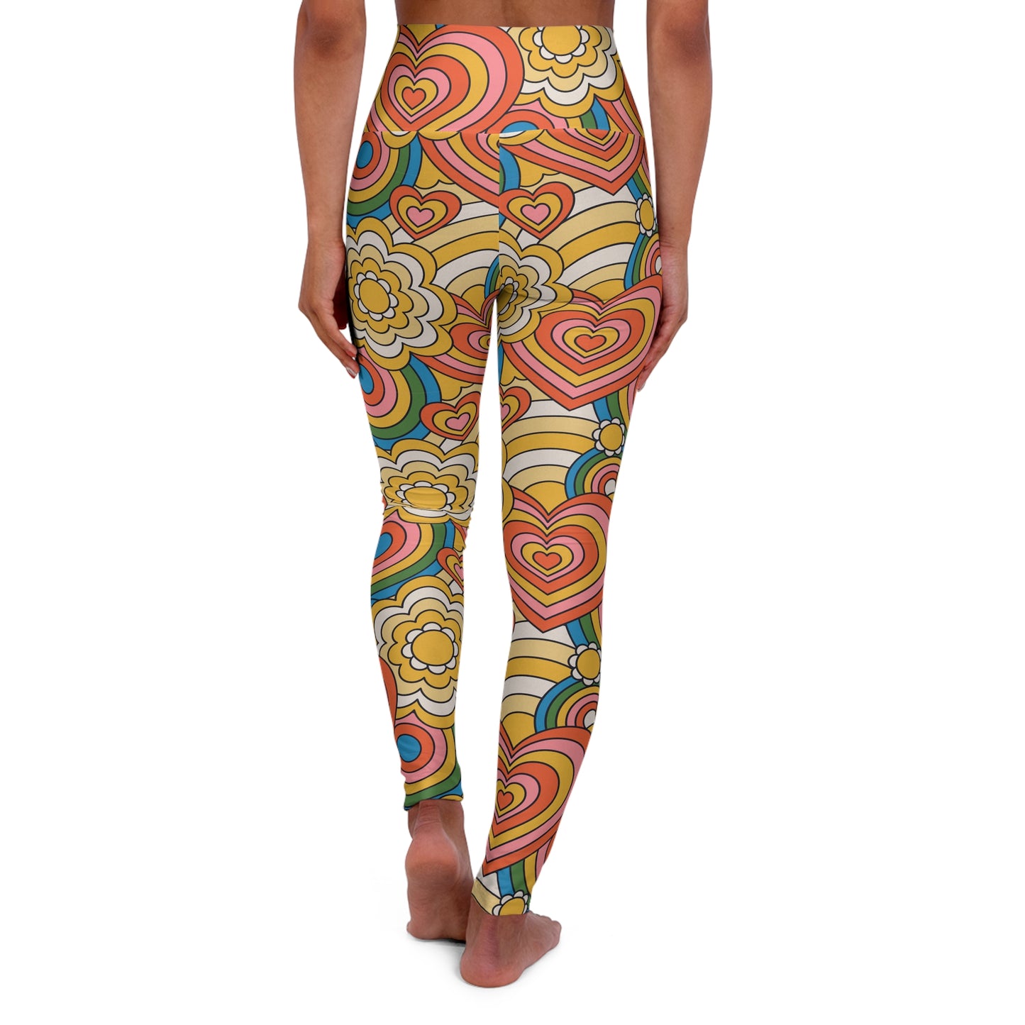 JoyJive™ high waisted leggings for women | Retro "Hearts & Flowers" print