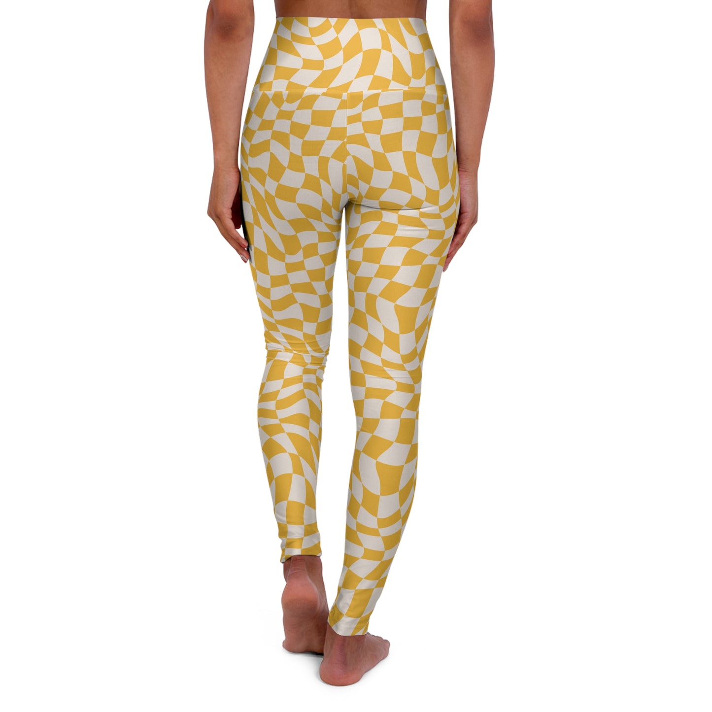 JoyJive™ high waisted leggings for women | Retro "Yellow Checker Wave" print