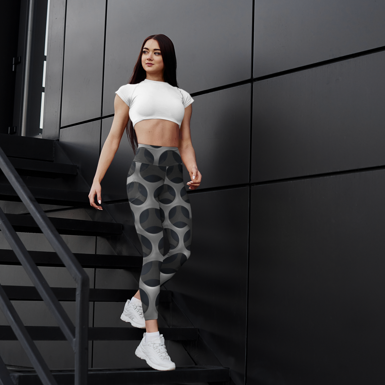 JoyJive™ high waisted leggings for women | black/grey 3D print.