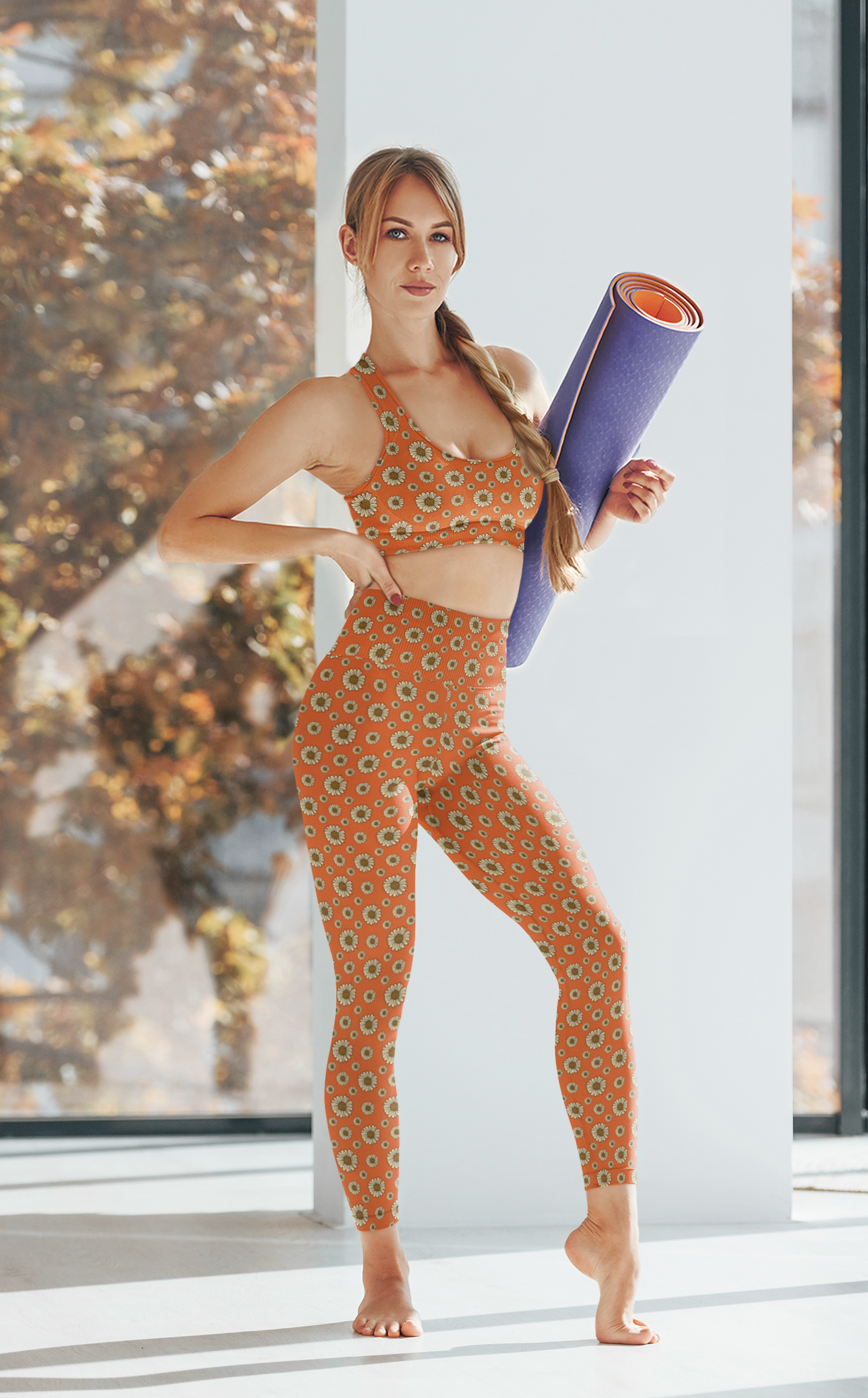 JoyJive™ High Waisted Leggings For Women | Retro daisies on yam print